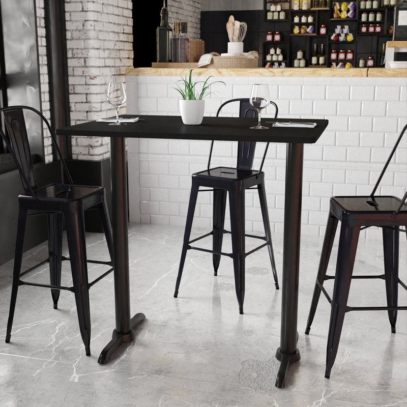 Jarreth 30'' x 42'' Rectangular Laminate Table Top with 5'' x 22'' Table Height Bases, 43.12" H x 42" W x 30" D, Black
