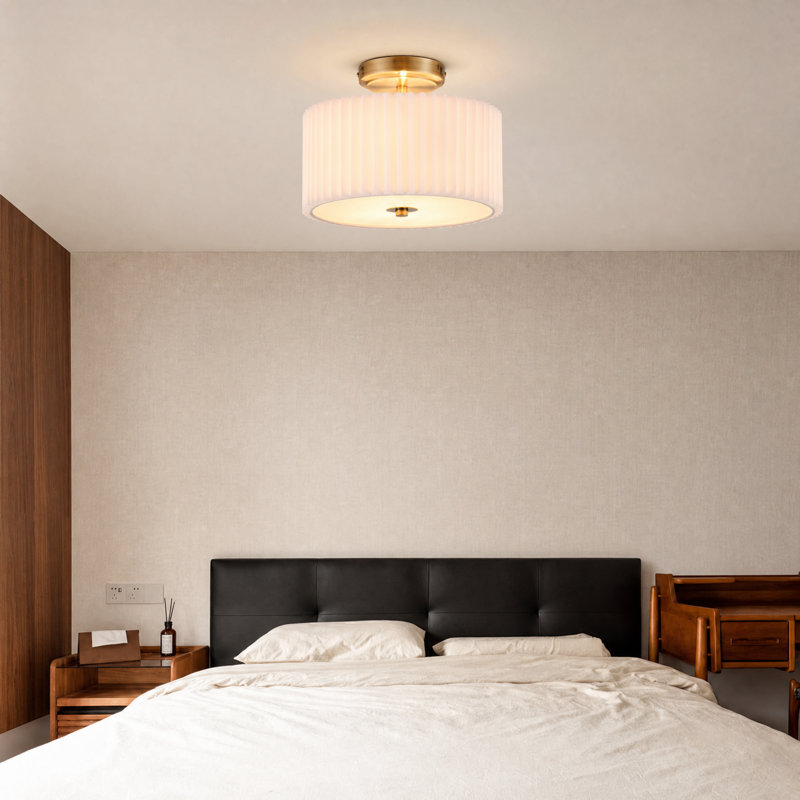 Pelayo Polyester Semi Flush Mount, 9.3" H x 12.2" W x 12.2" D, Gold