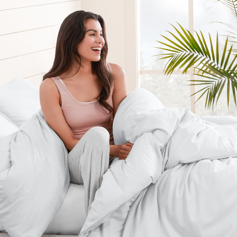 100% Cotton Flannel Duvet Cover Set, White, Full Duvet Cover + 2 Standard Shams