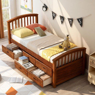 Orisfur. Twin Size Platform Storage Bed Solid Wood Bed With 6 Drawers