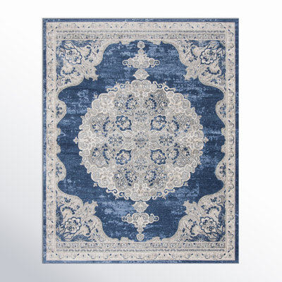 Tapis bleu marine / gris clair Barcus