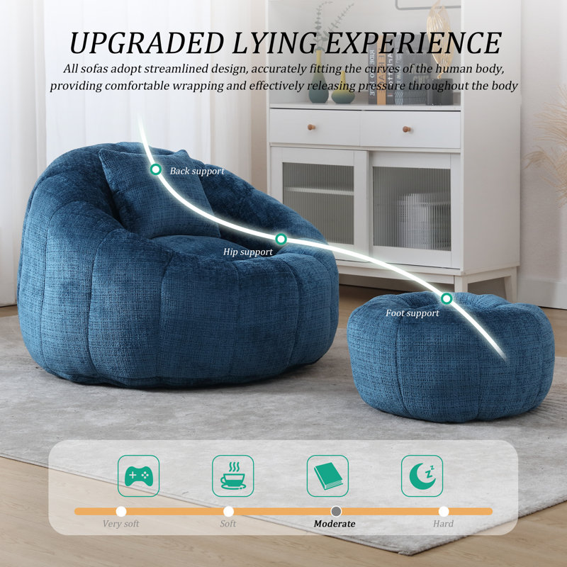 Fauteuil à billes avec repose-pieds 41,34 po, Bleu