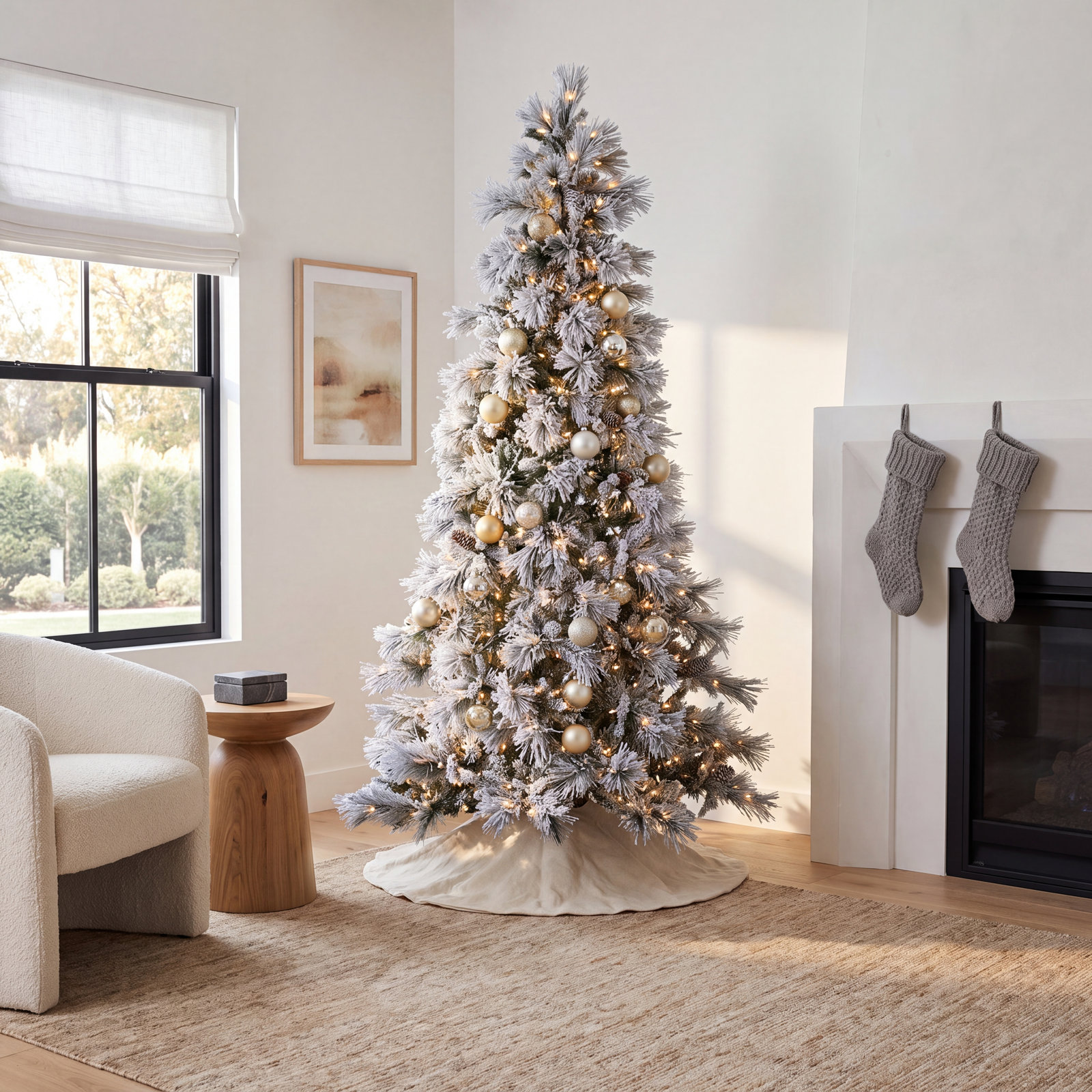 Frosted Pre-Lit Pine Christmas Tree, 9' H