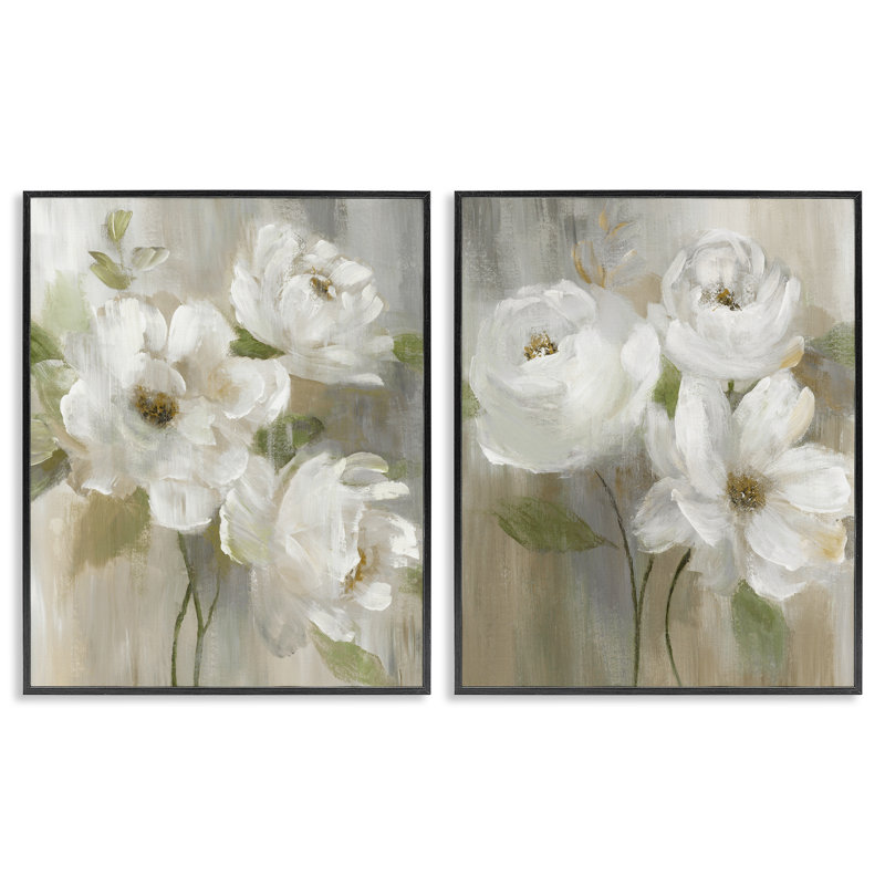 «Vintage Roses & Magnolias», ensemble de 2 giclées encadrées, design par Nan, H 30 po x l 48 po, Giclée encadrée noir minuit