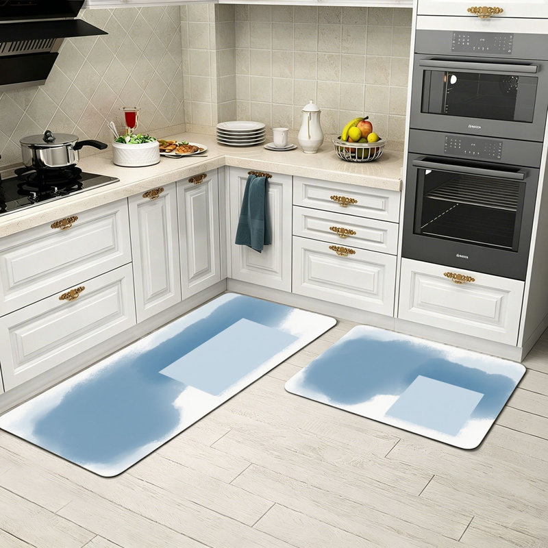 Ensemble de 2 tapis de cuisine à panneau de couleur unie aquarelle Smudge