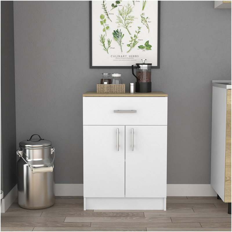 Armoire pour garde-manger filet, un tiroir, finition blanc / chêne clair