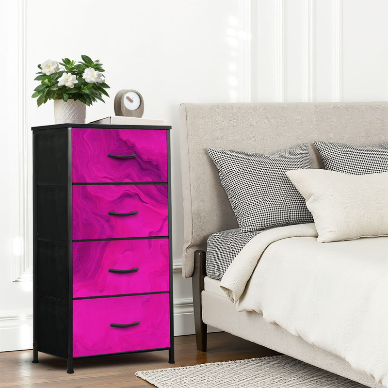 4 Drawer Dresser for Bedroom, Narrow Chest of Drawers, Wooden Top and Study Iron Frame 18"x37.5"-(WxH)