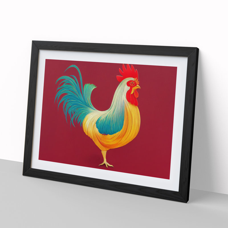 Beaming Rooster - Single Picture Frame Print, Black, 34cm H x 46cm W x 2cm D