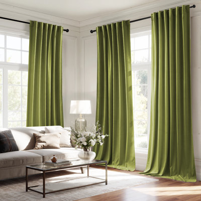 Moss Green Velvet Curtains, Sound Reducing Room Darkening Velvet Drapes for Living Room/Bedroom, Rod Pocket Window Panels 84" Long, 52 inches Wide, 2 Panels.