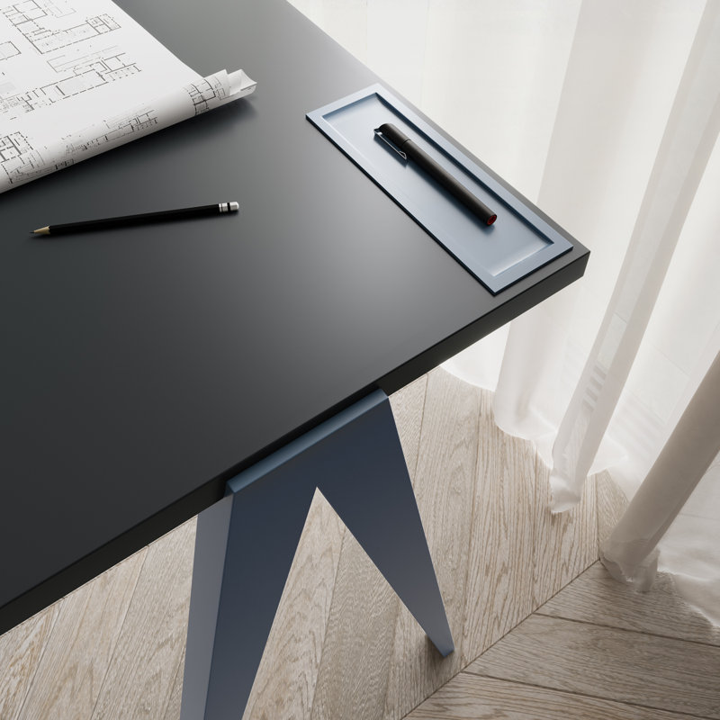 Gundrath Solid Wood Base Writing Desk, Blue, Jet Black