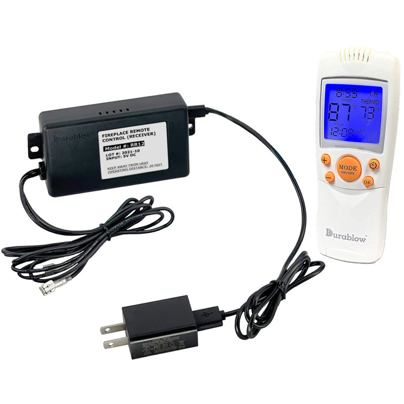 Durablow Gas Fireplace Backlit Remote Control Kit for Replaces (On/Off + Thermostat + Timer)