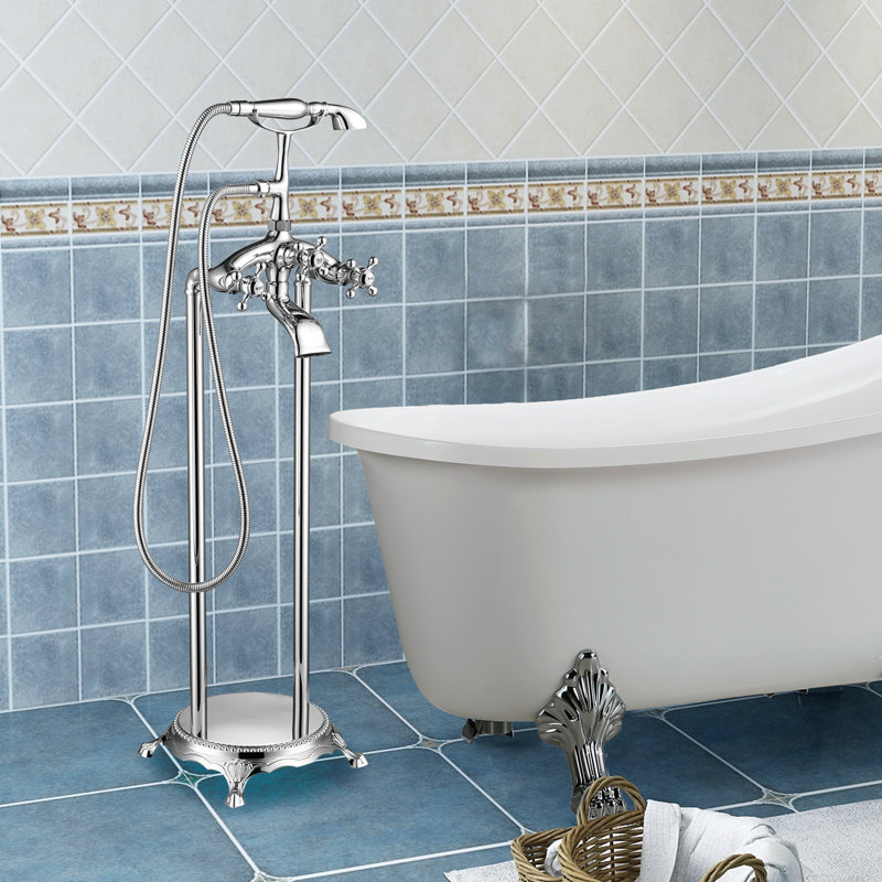 Garniture de robinet de baignoire sur pattes fixée au sol, Chrome poli