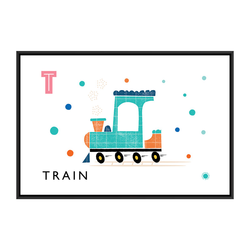 «T Is for Train» - Impression, H 40 po x l 60 po x 1,5 po, Toile avec cadre noir, Pas de tapis