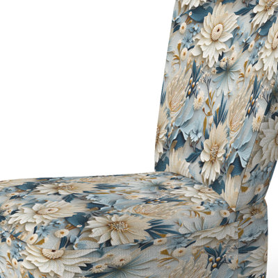 Dahlia Flora And Fauna Pattern - Upholstered Farmhouse Side Chair, Rustic Floral Accent Chair