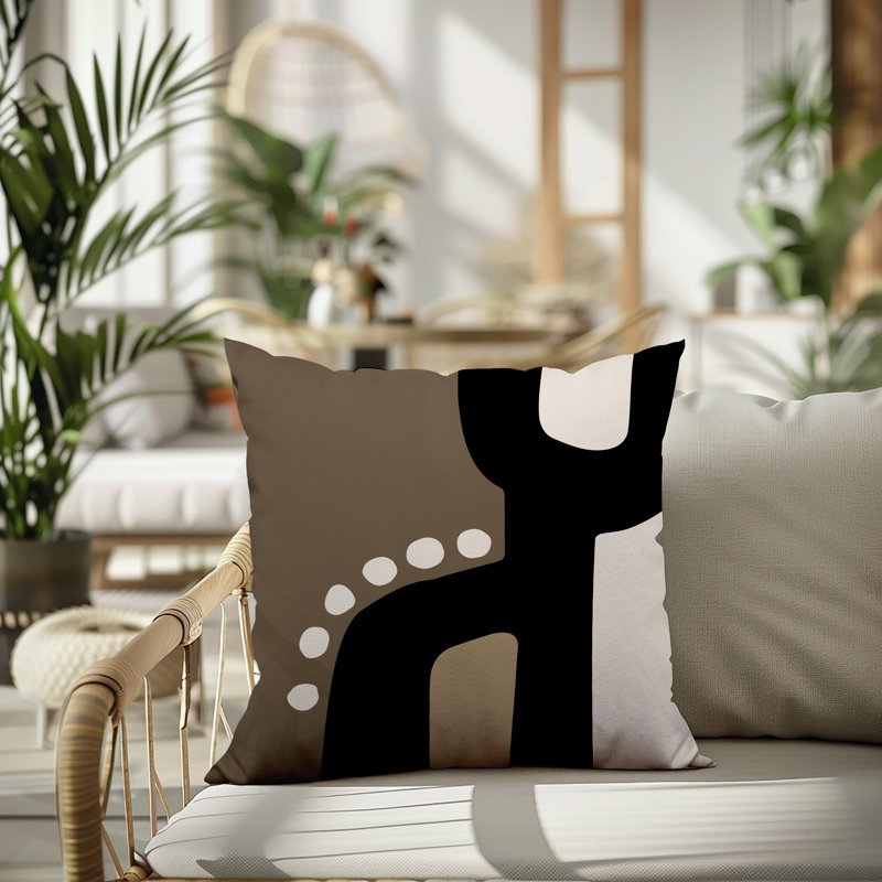 Oreiller carré réversible intérieur / extérieur Tobe Minimalist, H 15 po x l 15 po, Beige/Black/Off-White