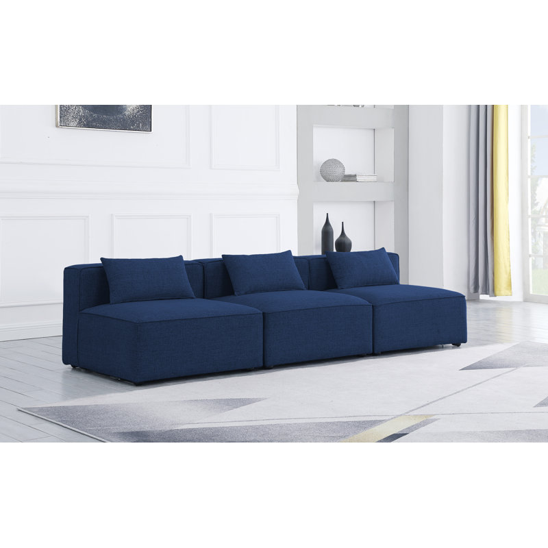 Cube Upholstered 108'' Sofa, Navy Linen Textured Fabric