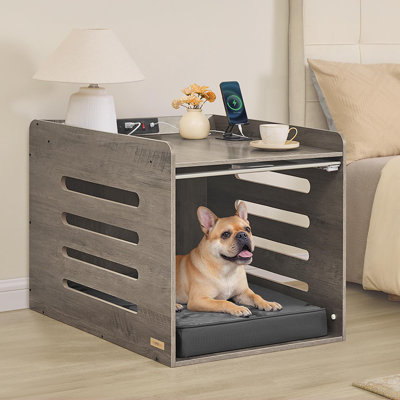 Dog Crate Furniture With Charging Station, Flip-up Hidden Acrylic Door, For Small And Medium Dogs Up To 45 Lb, Side End Table, Modern Dog House