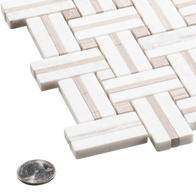 Fabrique 1-in. x 2-in. Basketweave Marble Look Polished Natural Stone Wall & Floor Mosaic Tile