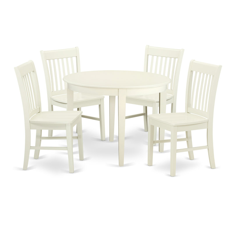 5 Piece Dining Set Includes a Round Dinner Table and 4 Kitchen Dining Chairs, Linen White, 5 Pieces: 1 Table, 4 Chairs