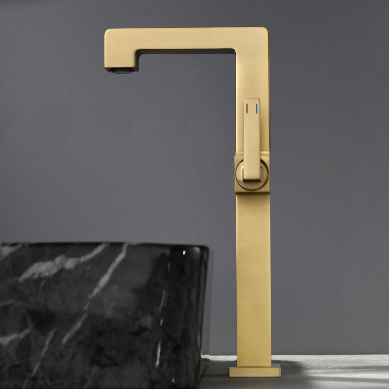 Robinet de lavabo vasque en laiton massif 10,4 "à poignée simple, Or brossé, Système de drainage non compris