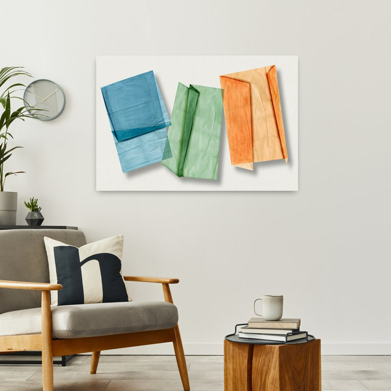 Art mural contemporain abstrait géométrique en forme de papier géométrique, H 24 po x l 36 po