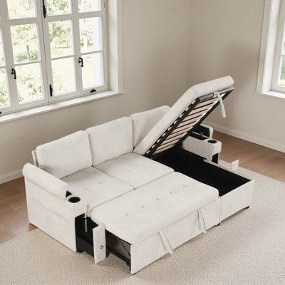 Canapé modulaire de 83,5 po avec canapé en L et canapé-lit modulaire avec grand espace de rangement, deux porte-gobelets et deux ports USB pour le salon