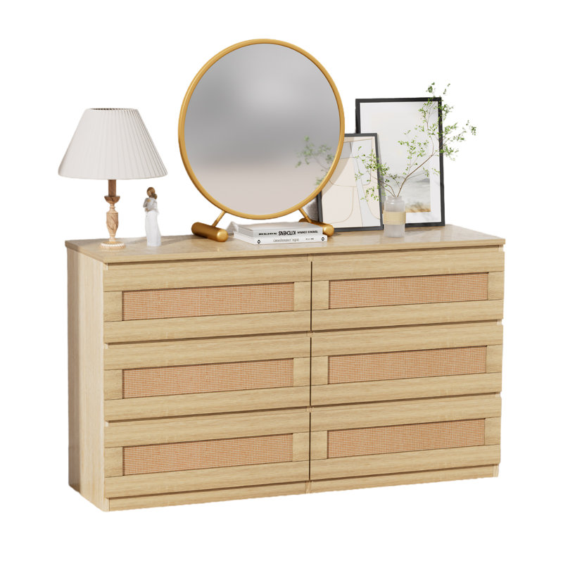 Commode en rotin pour chambre à coucher, commode double 6 tiroirs avec glissade Mentale