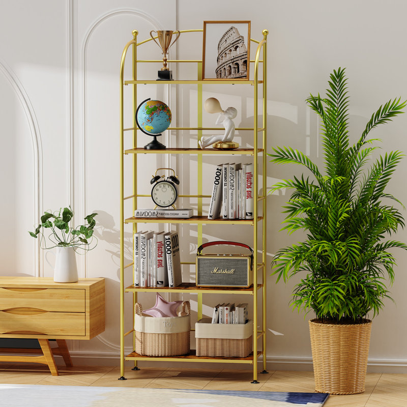 No Assembly Folding Etagere Bookcase, (5 Shelves) 60.2"H x 23.3"W x 12.2"D