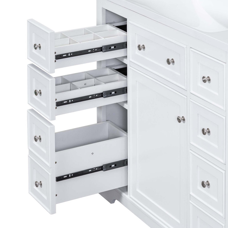Meuble-lavabo 36 po sans lavabo, base d'armoire seulement, une armoire et six tiroirs, Blanc