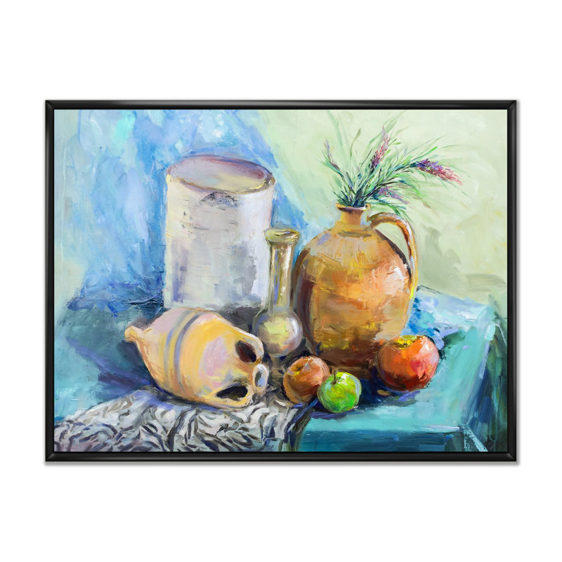 Fleurs et fruits impressionnisme II - décoration murale en toile de ferme, H 24 po x l 36 po x P 1 po, Cadre flottant noir