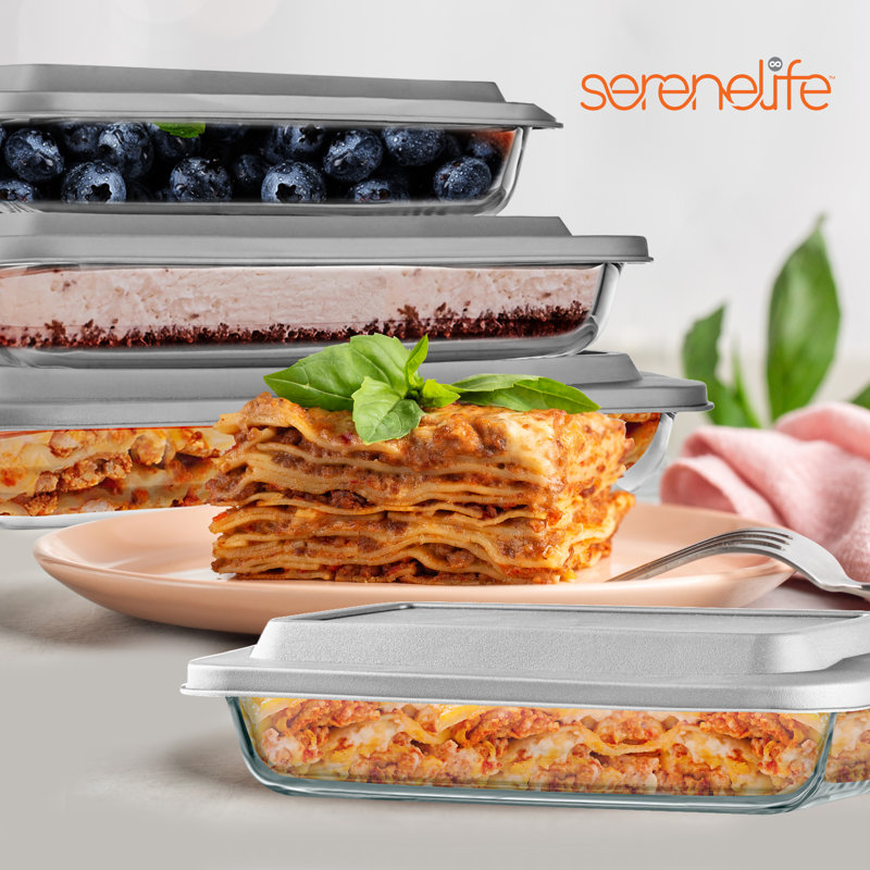 White Borosilicate Glass Rectangular Bakeware Set with BPA-Free Lids