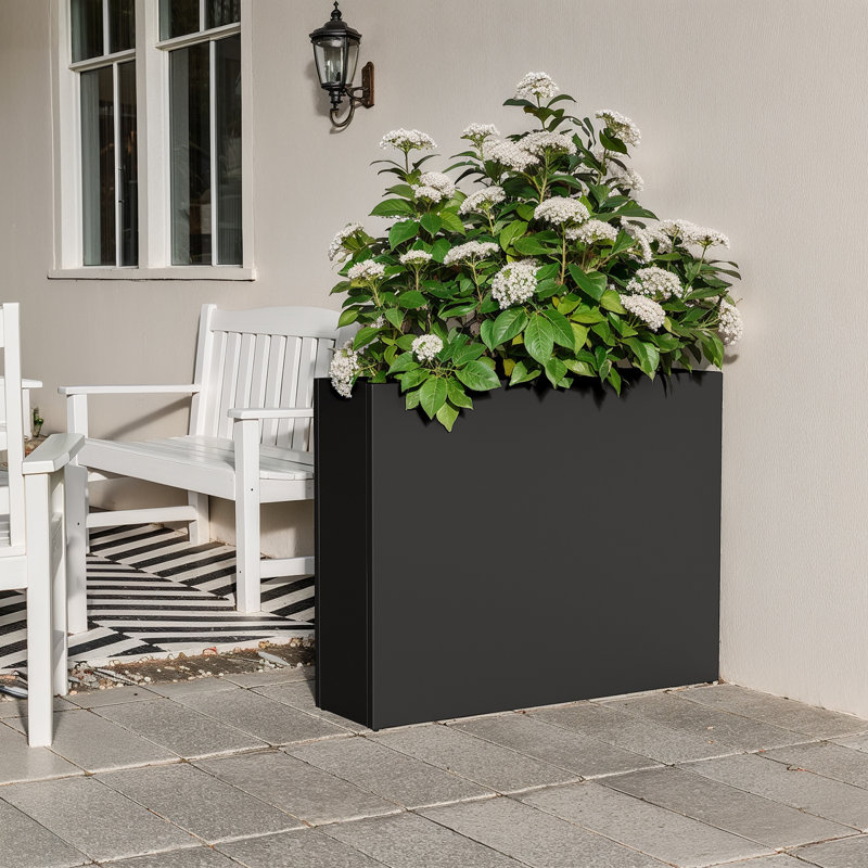  Boîte à fleurs rectangulaire en métal 38 po, noir, Noir