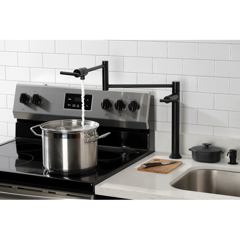 Kingston Brass Kaiser Two-Handle 1-Hole Deck Mount Pot Filler Faucet, Matte Black
