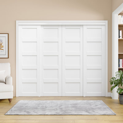 96"x 80" White Primer 5-Panel Soild Core Sliding Door with Hardware Kit for Closet and Room Divider Easy to Assemble Can be changed in color For Pantry,Living room