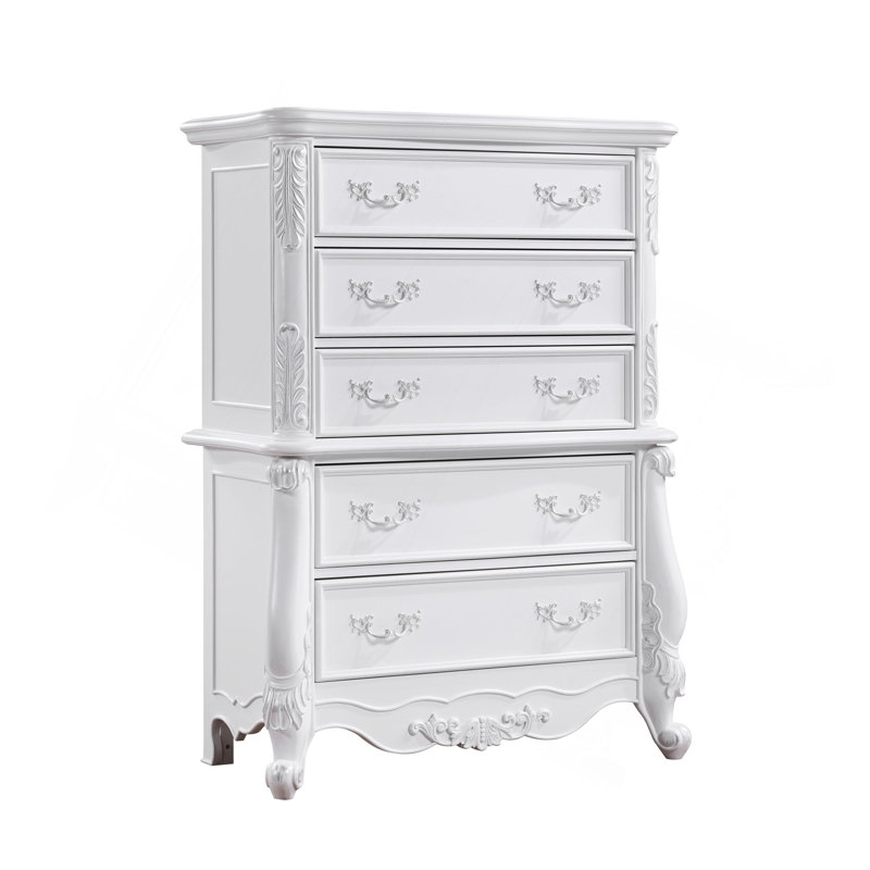 Commode de style champêtre avec détails sculptés, armoire de rangement blanche de luxe pour chambre à coucher et meuble-lavabo