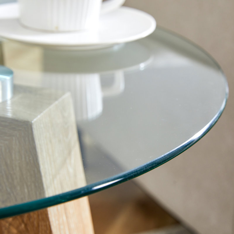 Modern And Practical Round Table: Clear Tempered Glass Top And Wood-coloured Mdf, Ideal For Living Rooms And Bedrooms