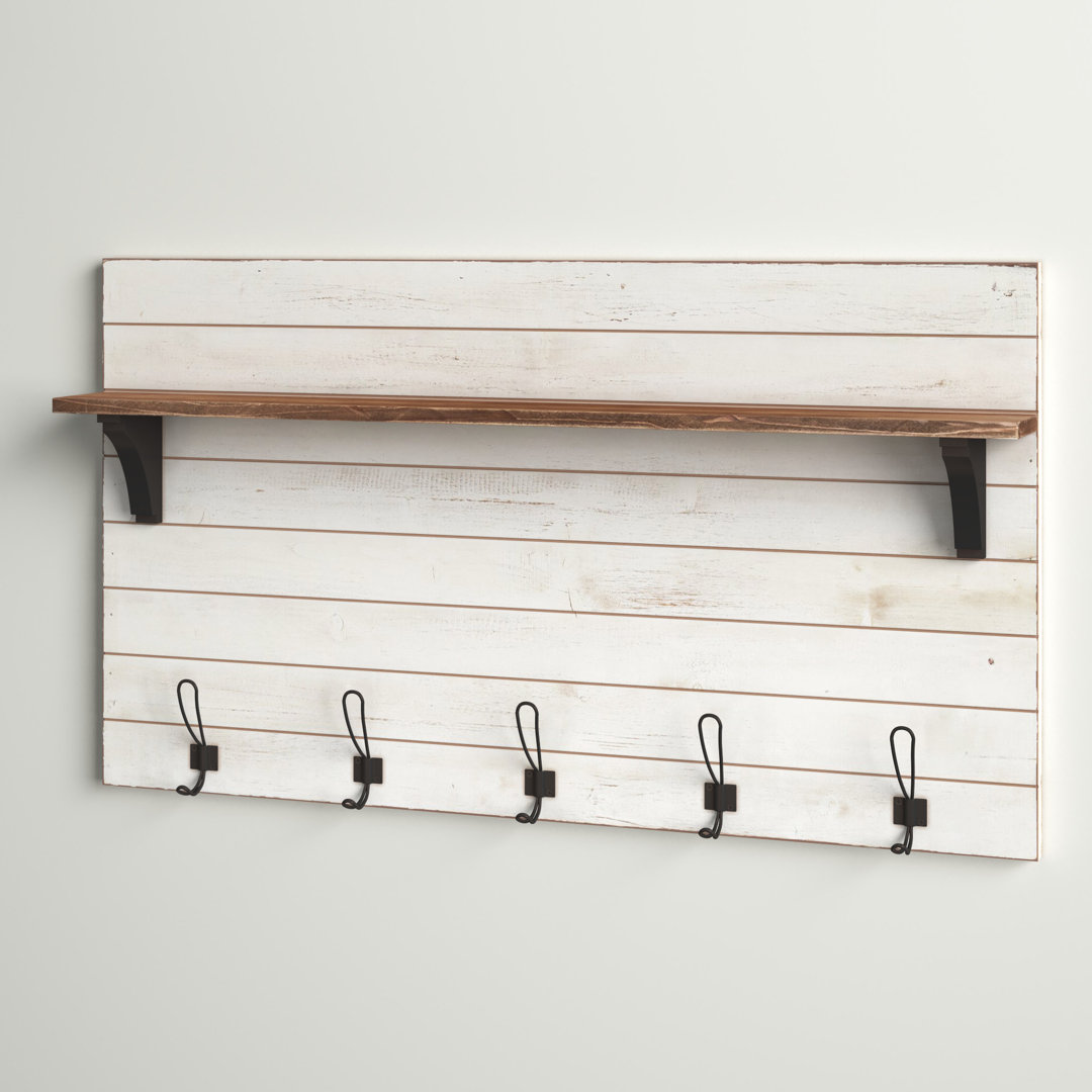 Damari Solid Wood Accent Shelf with Hooks Three Posts™
