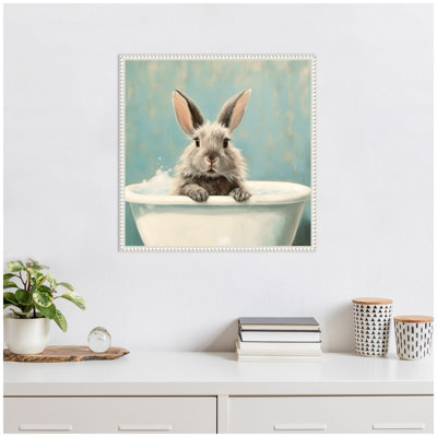 Country Bunny White Bathtub by The Creative Bunch Studio Framed Canvas Wall Art Print