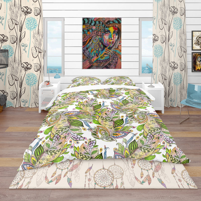 Ensemble de housse de couette bohème et éclectique, Housse de couette très grand + 2 taies décoratives