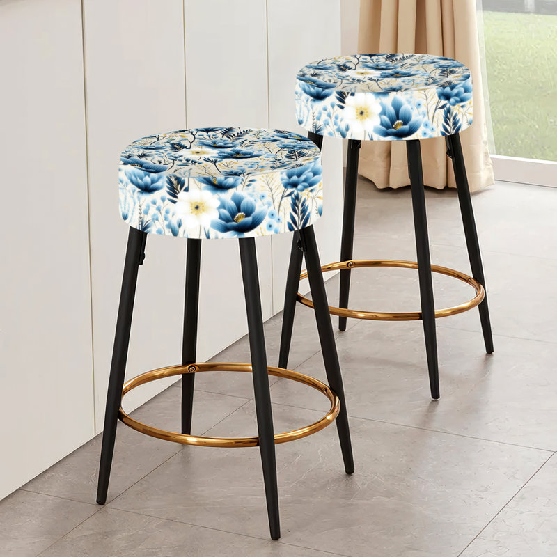 Blue Meadow Floral Pattern I - Floral Bar Stools Set Of 2
