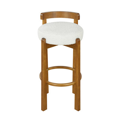 Indoor Wooden Low Back Barstool, Walnut Finished and White Upholstery, Set of 2