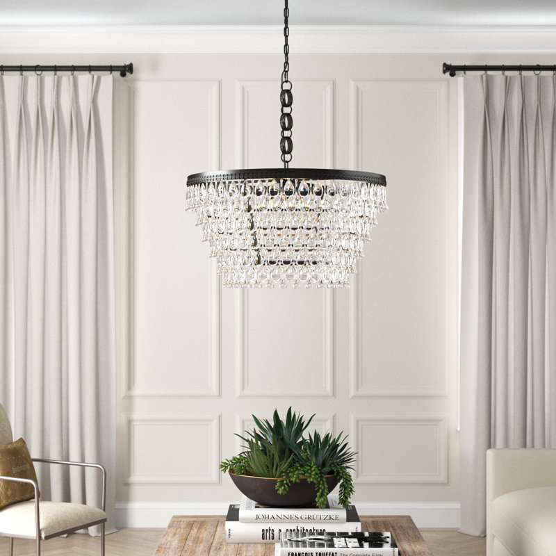 Lustre étagé unique à 6 lumières avec détails en cristal Beno, Noir