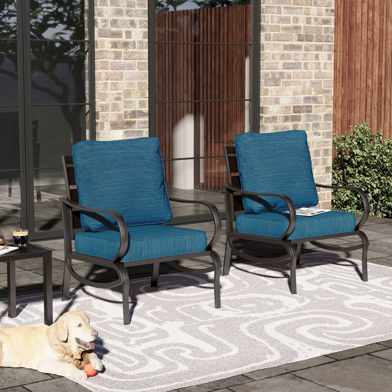 Argirios Metal Patio Chair with Cushions(Set of 2), Peacock Blue