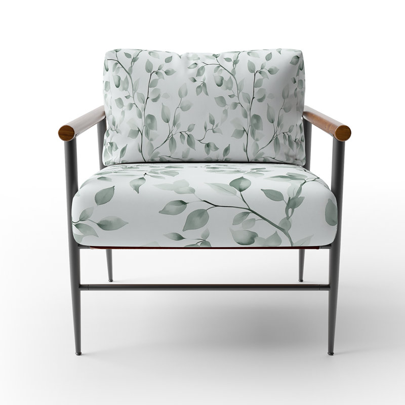 Chaise d'appoint Country Farmhouse - Fauteuil vert Ferns Vines, Bras ronds bruns