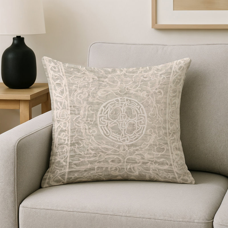 Coussin décoratif intérieur / extérieur gris Modern Modern, Carré 16 po, Beige géométrique 4