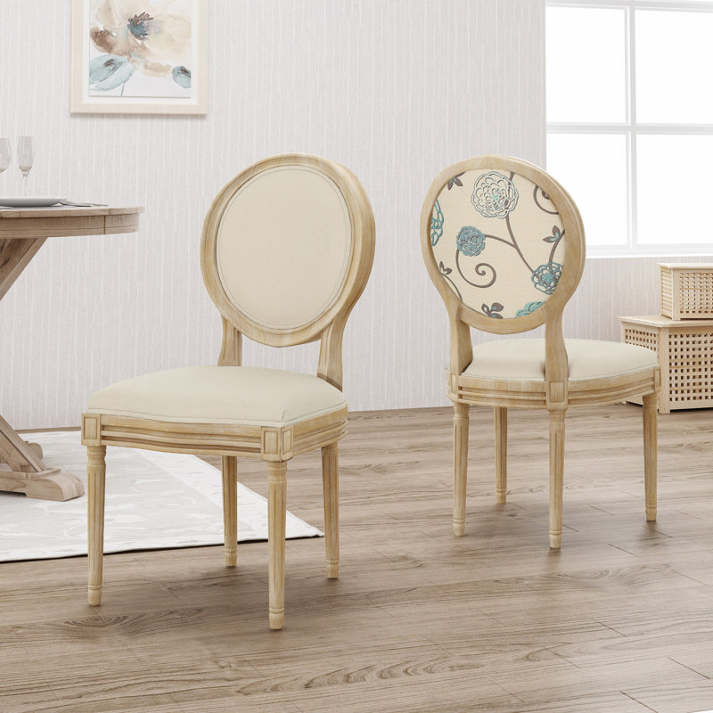 Saratoga 19.25'' H Upholstered Side Chair, Blue/Beige, Wood