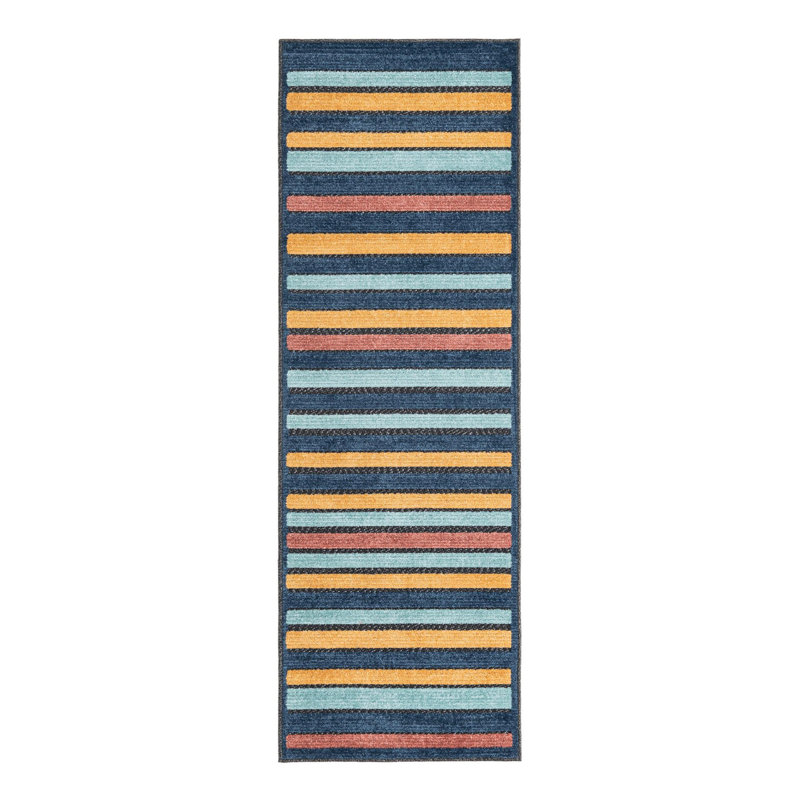 Tapis bleu / rouge / noir tissé à la machine Berdy, Tapis de couloir 2 pi x 6 pi