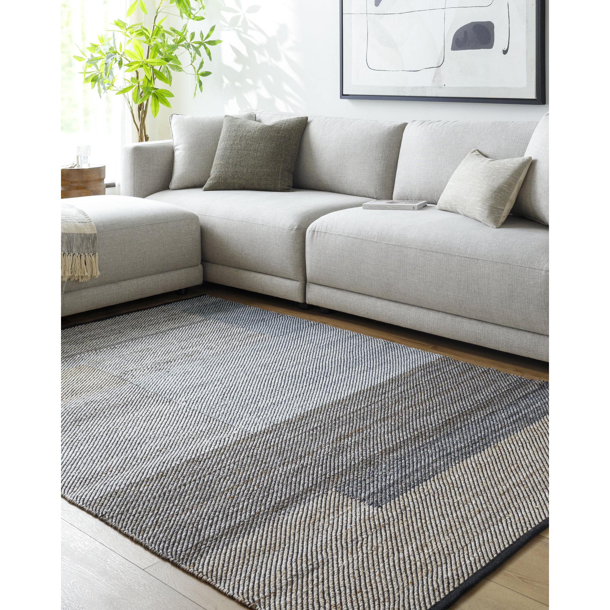 Rectangle Campbelle Patchwork Hand Woven Flatweave Recycled P.E.T. Indoor/Outdoor Area Rug in Gray, Rectangle 6' x 9'