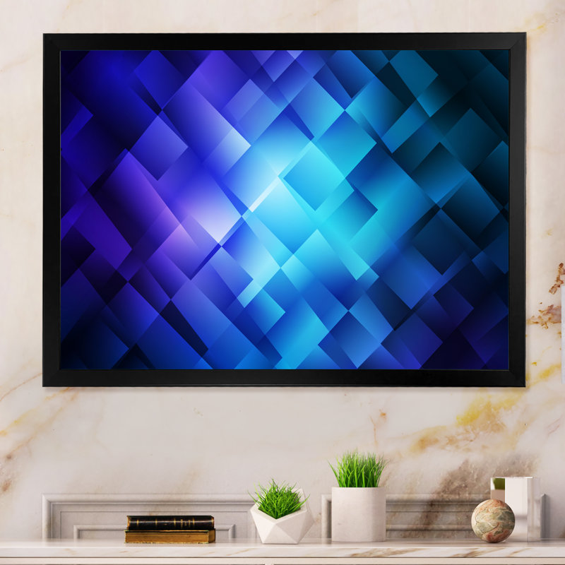 Dark Blue Rectangular Vortex - Picture Frame Print on Canvas, Black Picture Framed Canvas, 8" H x 12" W x 1" D
