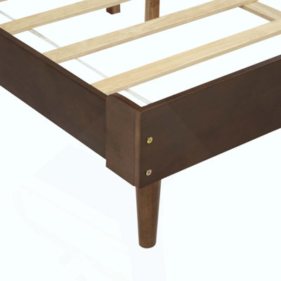 Lit en bois avec tête de lit tapissier de style piano, lit en bois avec cadre de lit renforcé